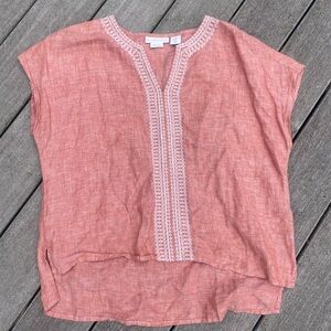 House of Harlow 1960 coral linen embroidered short cap sleeve blouse top  sz M